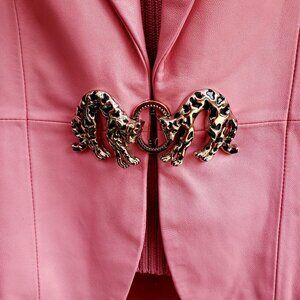 EUC Vintage Elegant Lisa International Pink Lambskin Vest w/ Cheetah Clasp (XL)